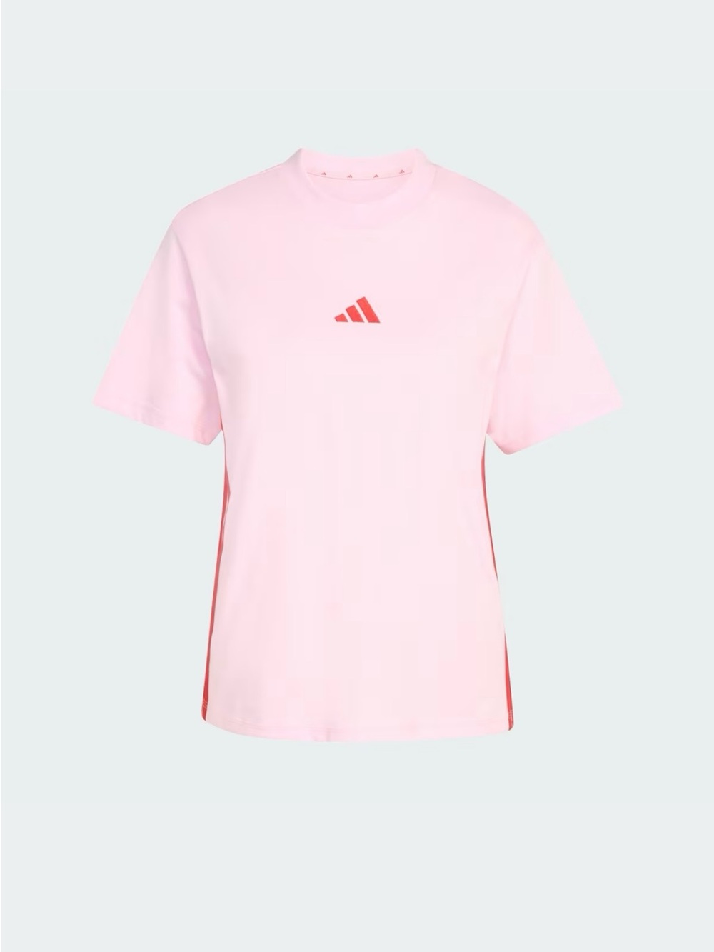 Adidas Women’s Essentials Pink with red  3-Stripes Cotton Tee Shirt Size XL